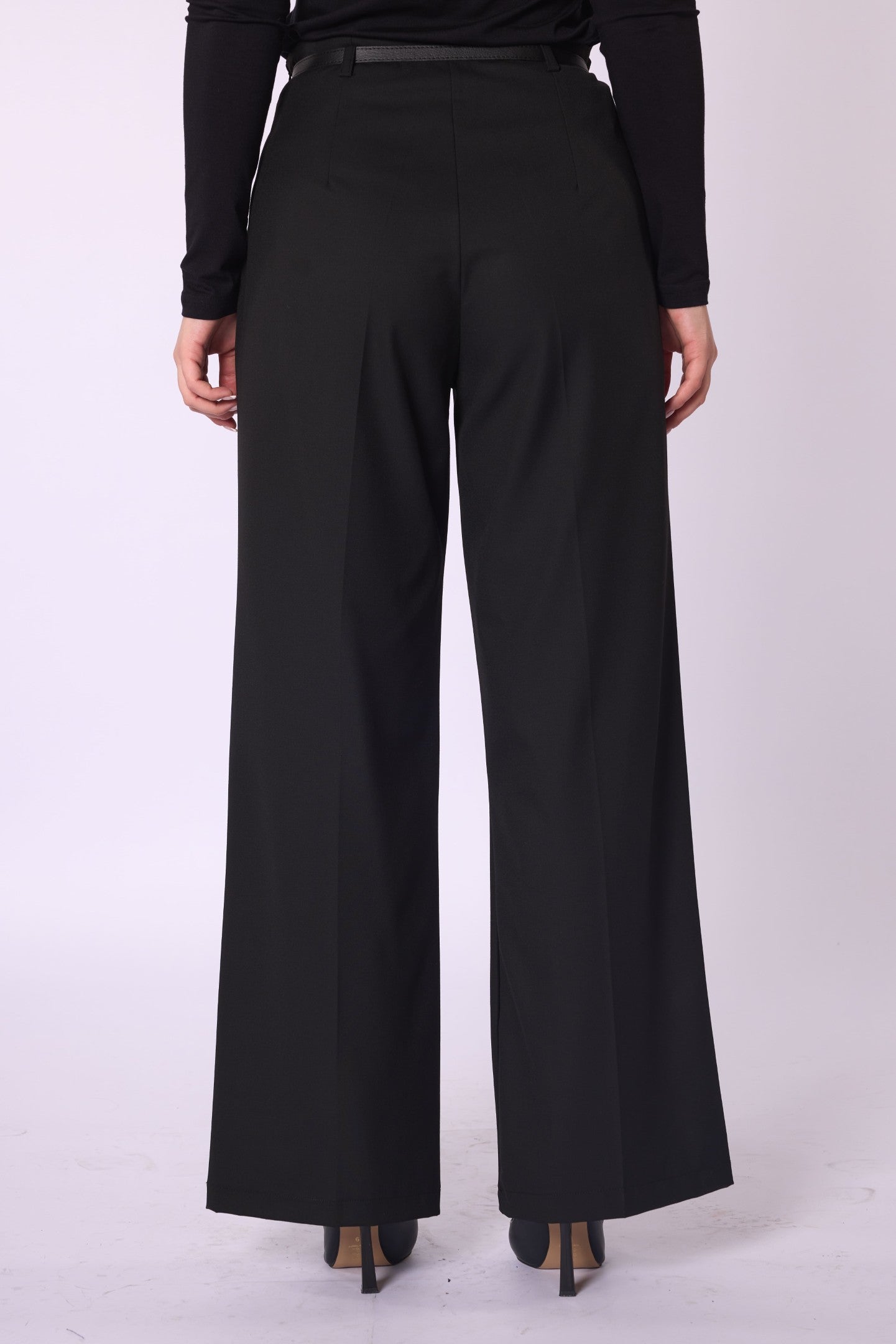 High-Waist Belt Detail Wide-Leg Pants