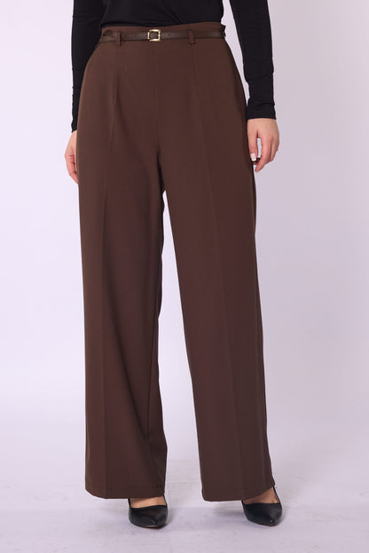 High-Waist Belt Detail Wide-Leg Pants