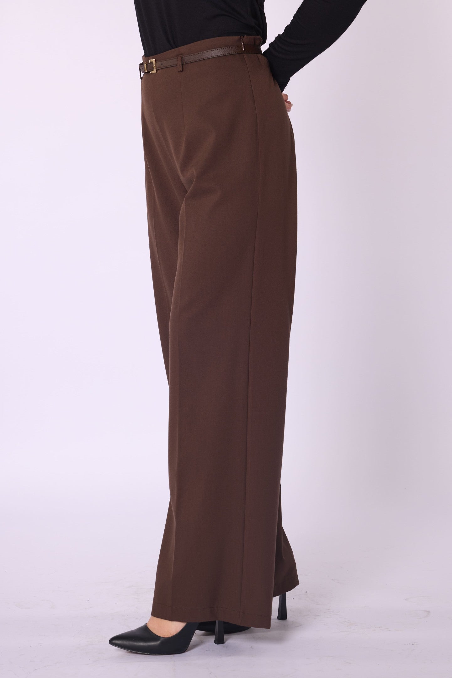 High-Waist Belt Detail Wide-Leg Pants