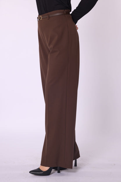 High-Waist Belt Detail Wide-Leg Pants