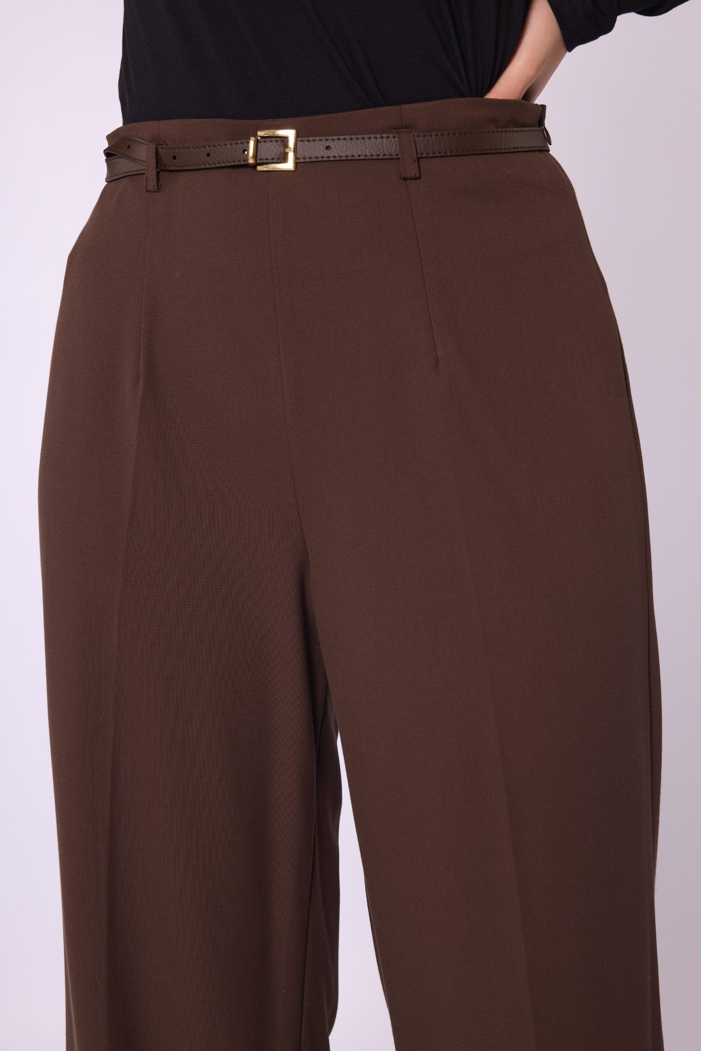 High-Waist Belt Detail Wide-Leg Pants