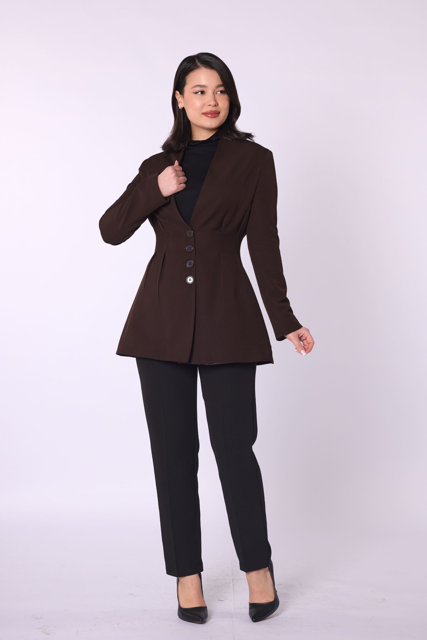Shawl Collar Pleat Detail Lined Jacket
