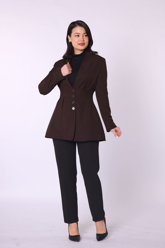 Shawl Collar Pleat Detail Lined Jacket