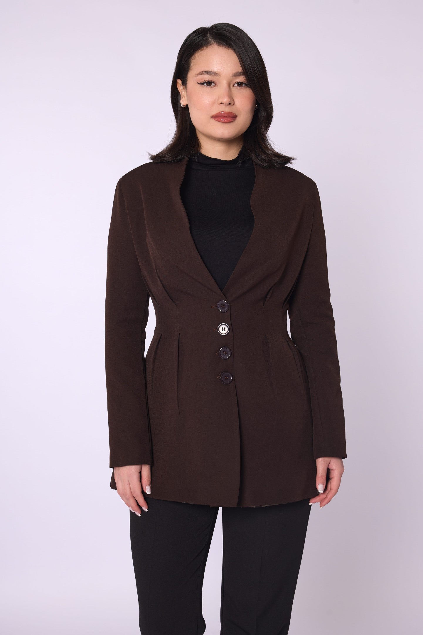 Shawl Collar Pleat Detail Lined Jacket