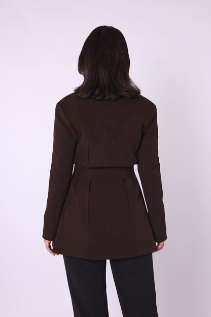 Shawl Collar Pleat Detail Lined Jacket