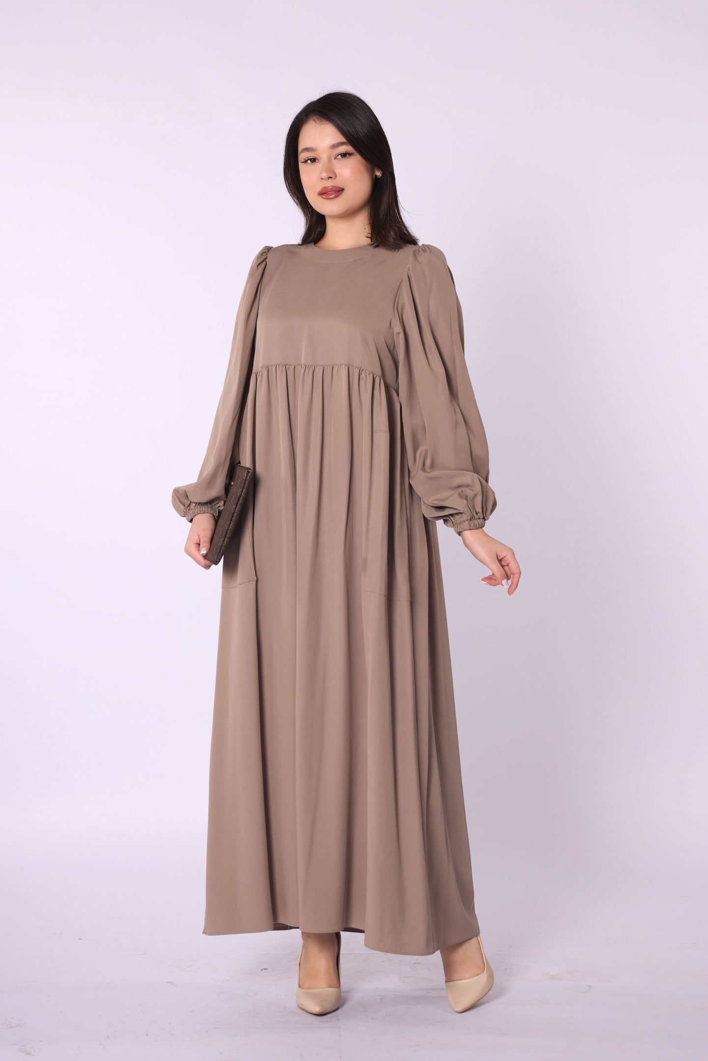 Ruched Detail Pocketed Long Women’s Dress