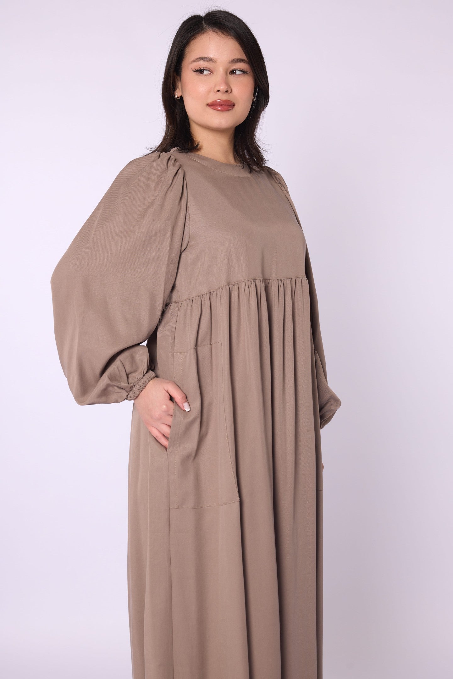 Ruched Detail Pocketed Long Women’s Dress