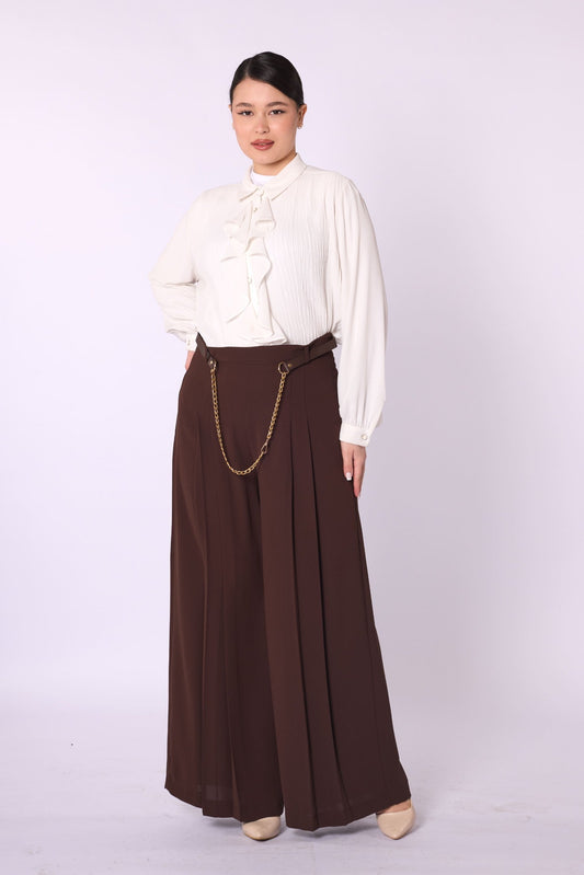 Chain Belt Pleated Relaxed Fit Pants