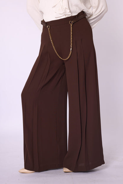 Chain Belt Pleated Relaxed Fit Pants
