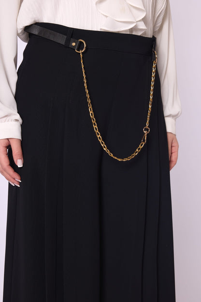 Chain Belt Pleated Relaxed Fit Pants