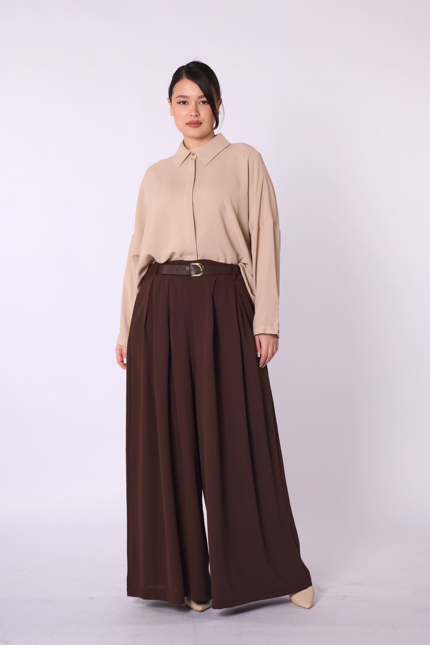 Belted Pleated Palazzo Pants