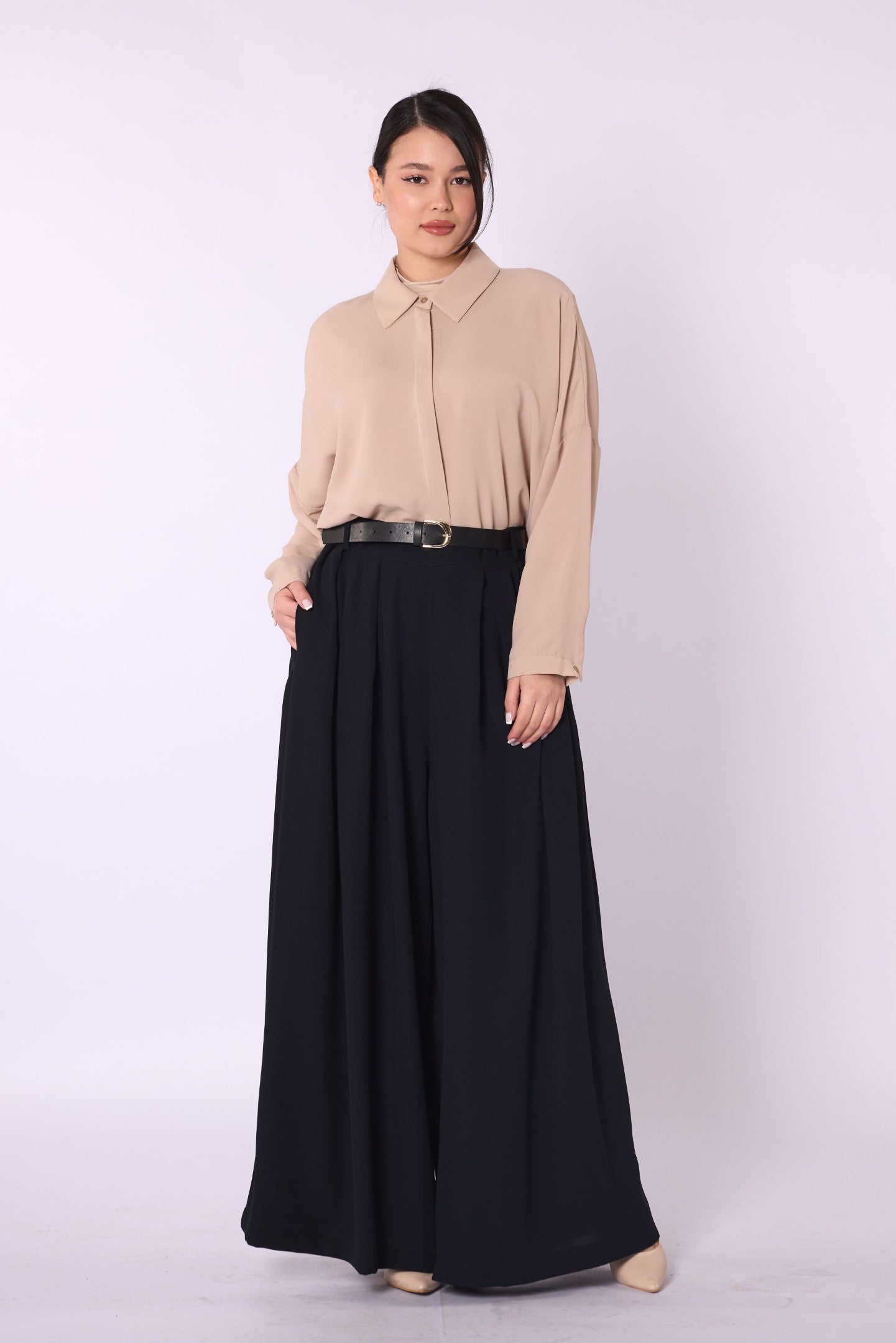 Belted Pleated Palazzo Pants