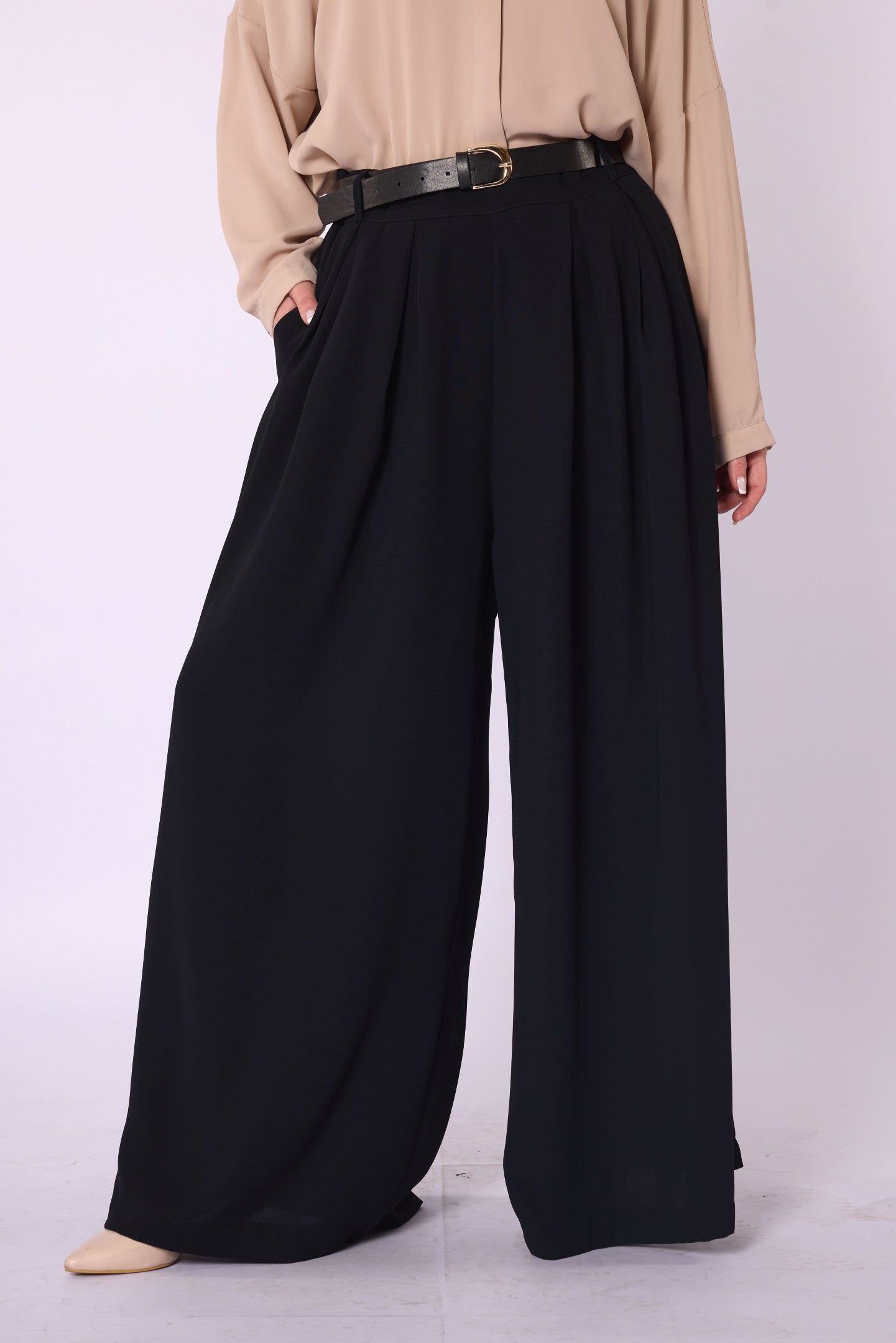 Belted Pleated Palazzo Pants