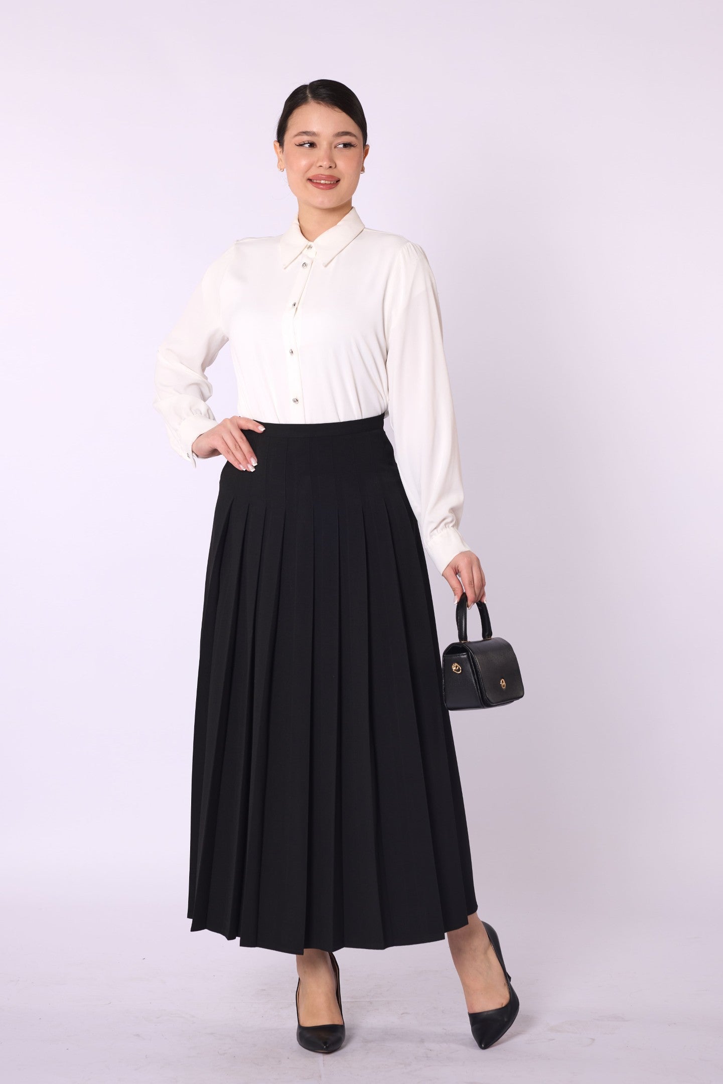 Zip-Up Pleated Maxi Skirt