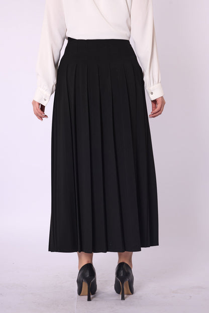 Zip-Up Pleated Maxi Skirt