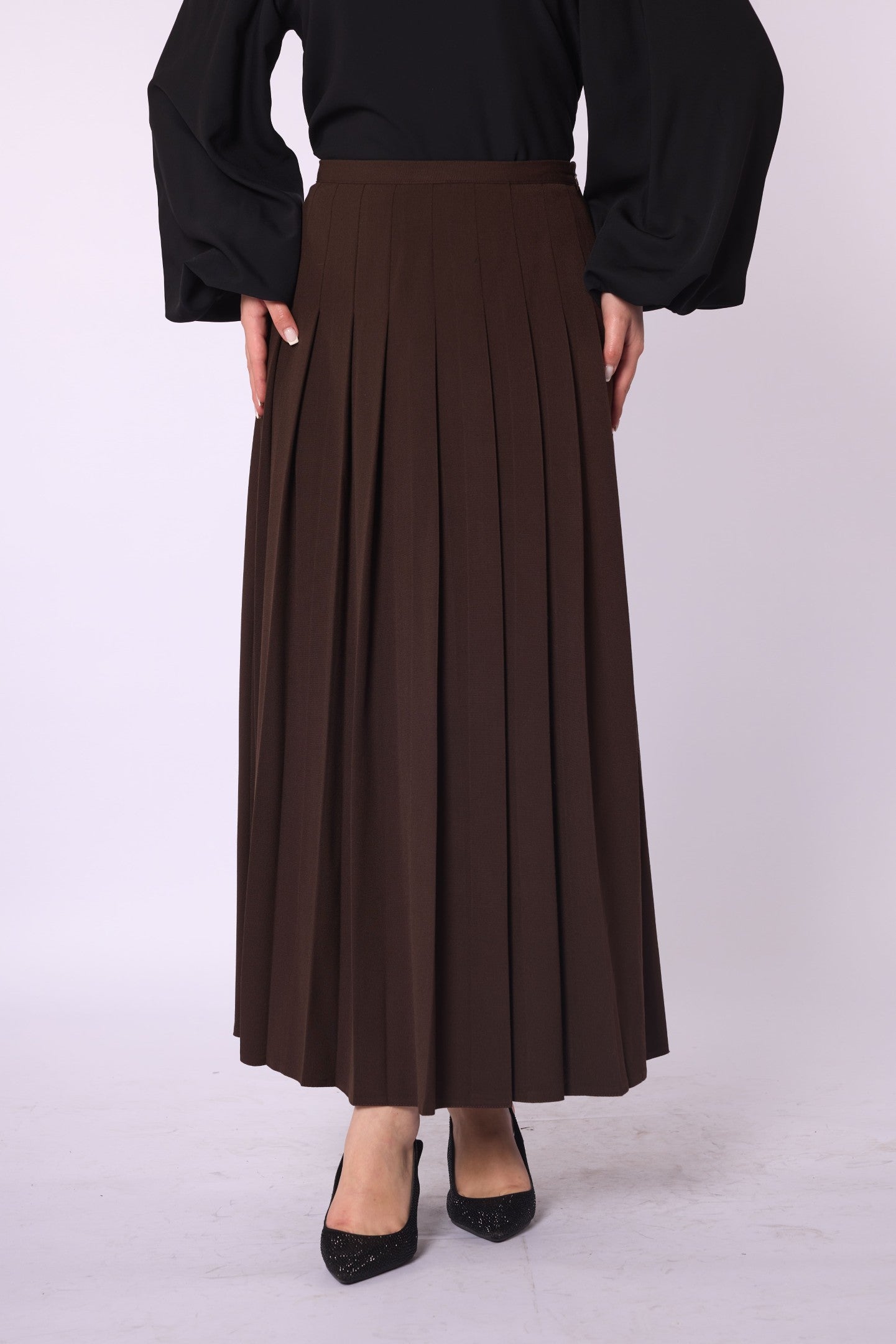 Zip-Up Pleated Maxi Skirt