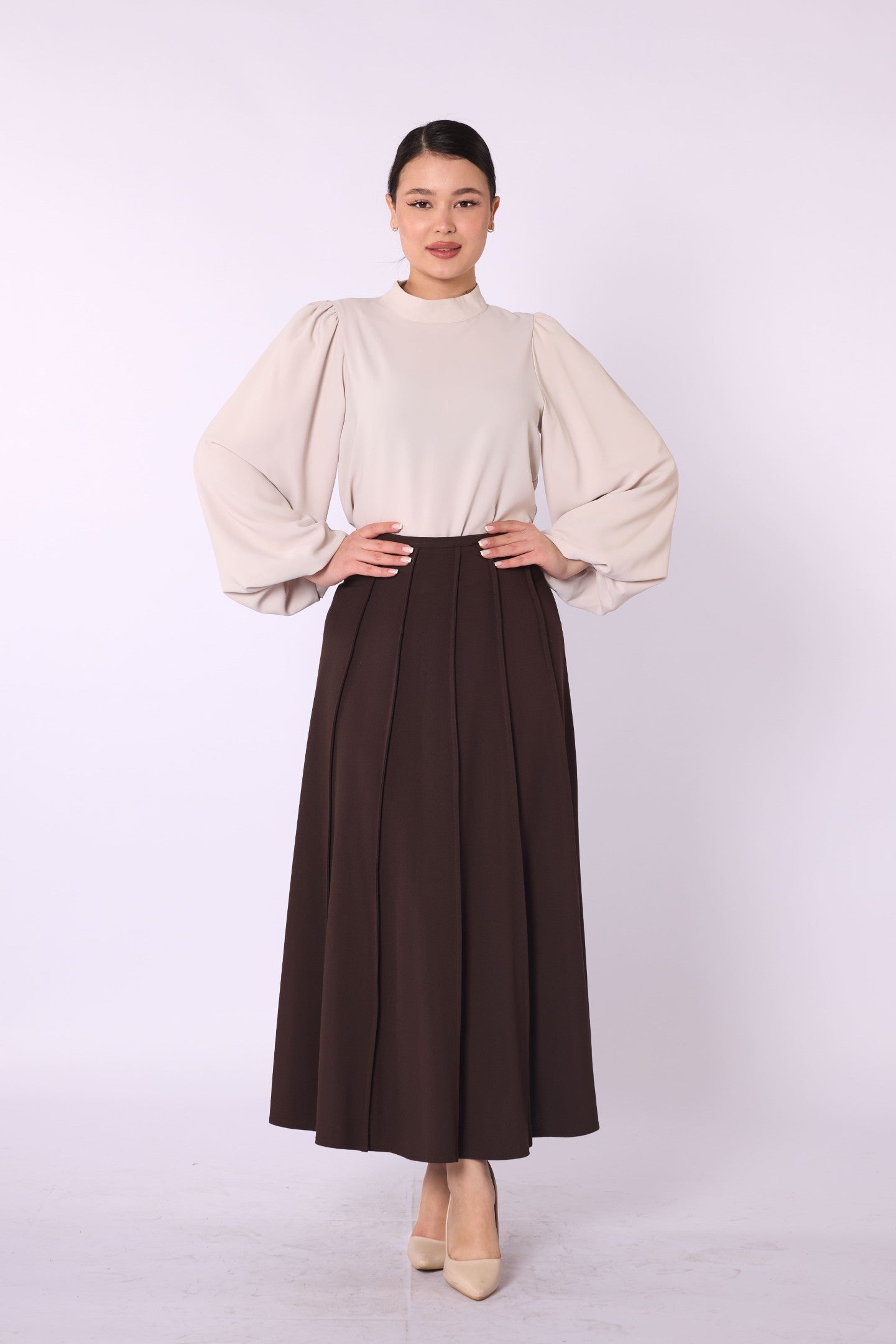 Zip-Up Stitch Detail Maxi Skirt