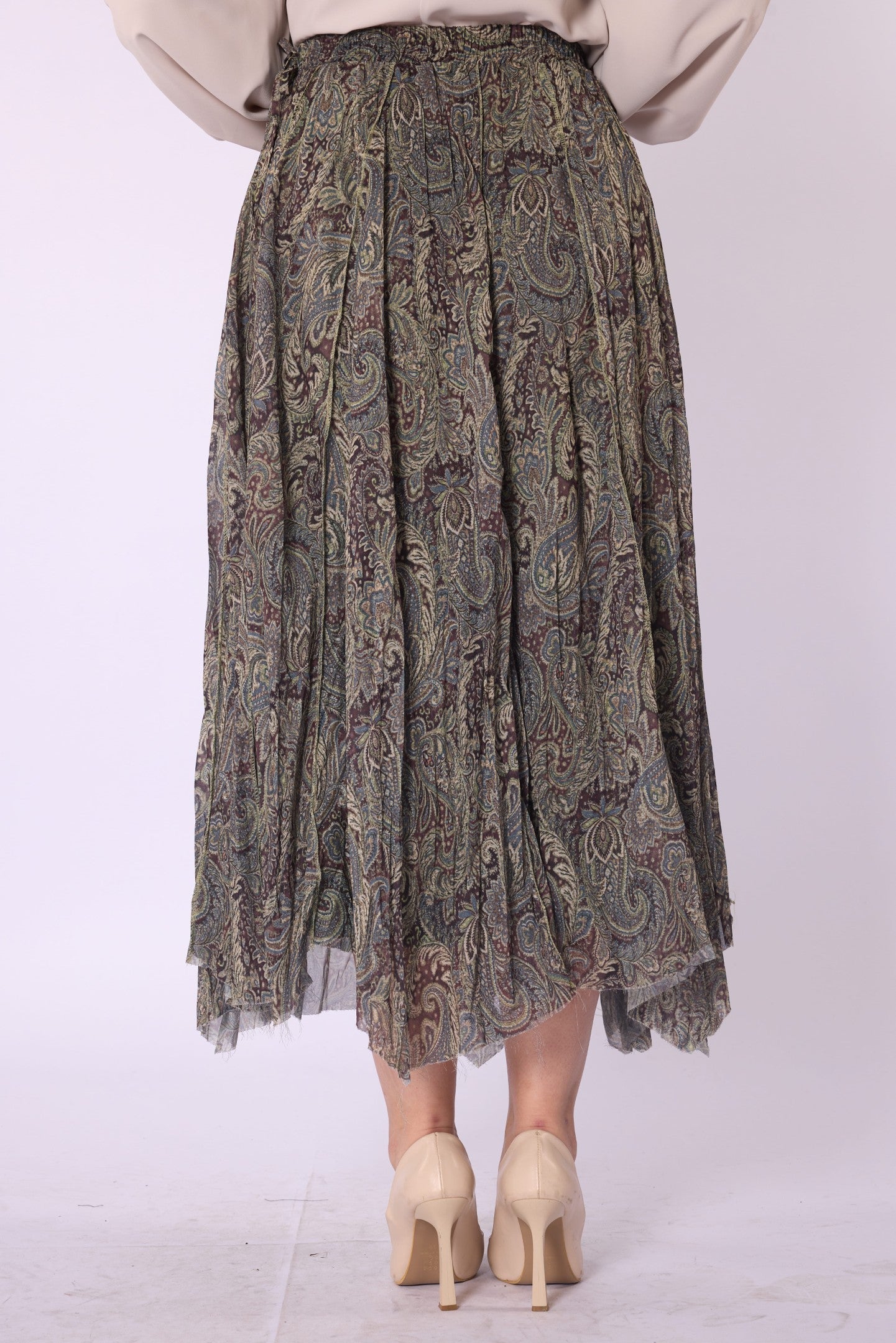 Patterned Drawstring Detail Long Chiffon Skirt