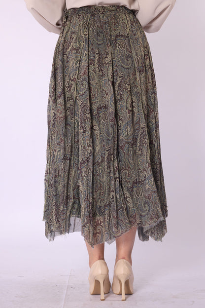 Patterned Drawstring Detail Long Chiffon Skirt