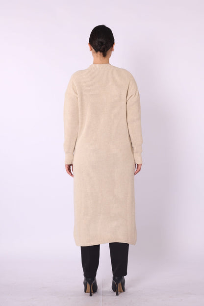 V-Neck Long Cardigan with Pockets and Stripe Detail