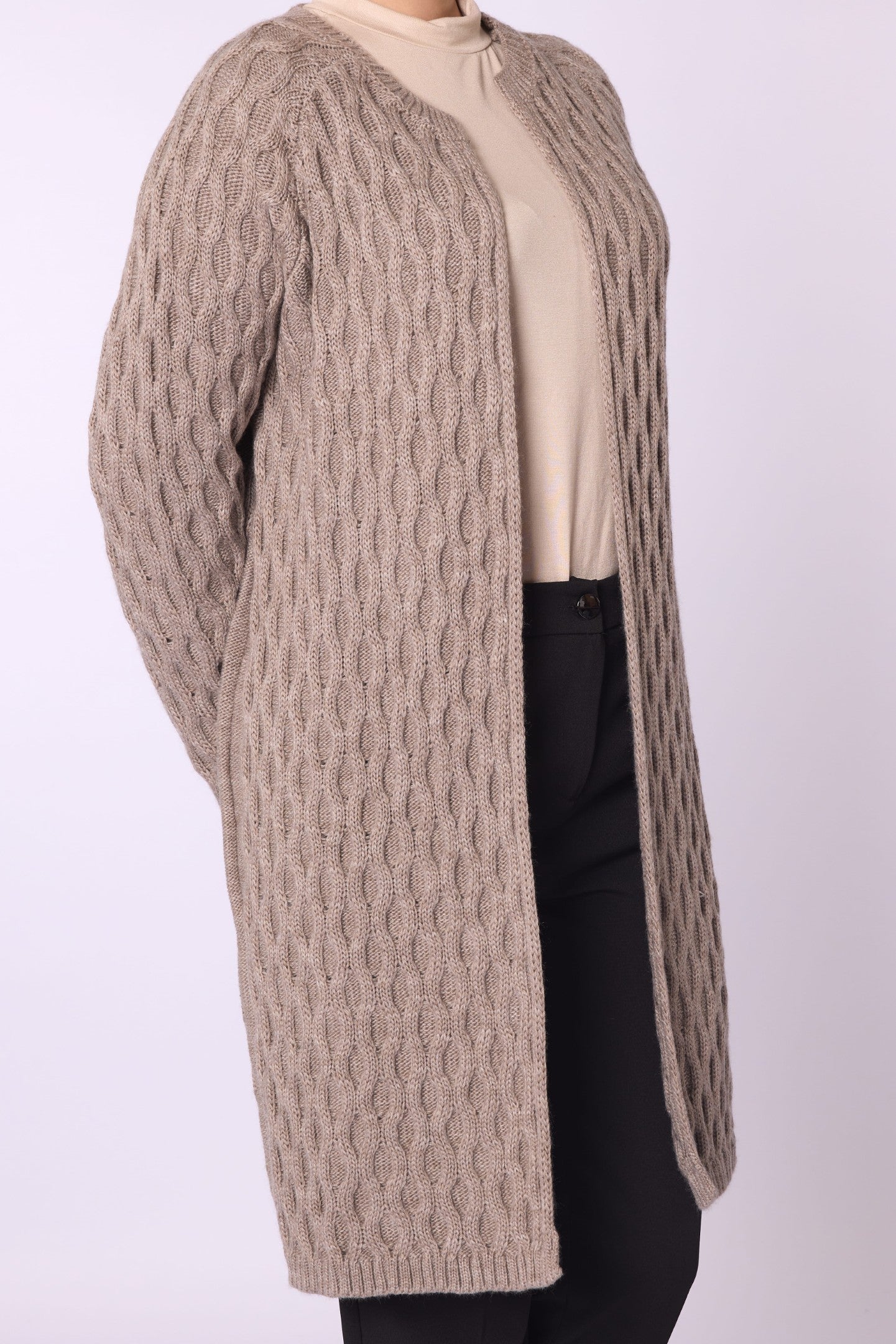 Textured Pattern Shawl Collar Cardigan With Waist Tie