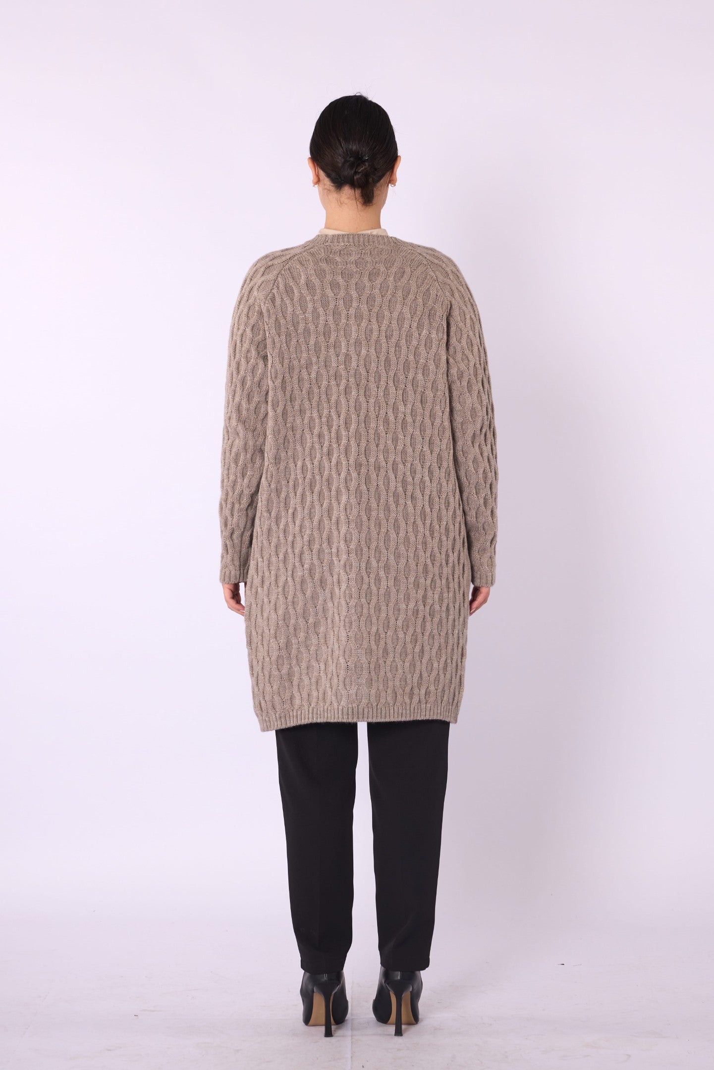 Textured Pattern Shawl Collar Cardigan With Waist Tie