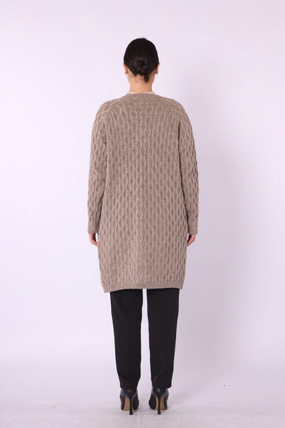Textured Pattern Shawl Collar Cardigan With Waist Tie