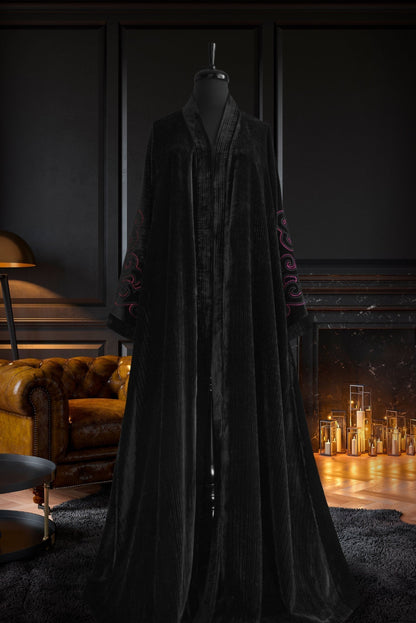 Muslima Black Ruby Velvet Abaya