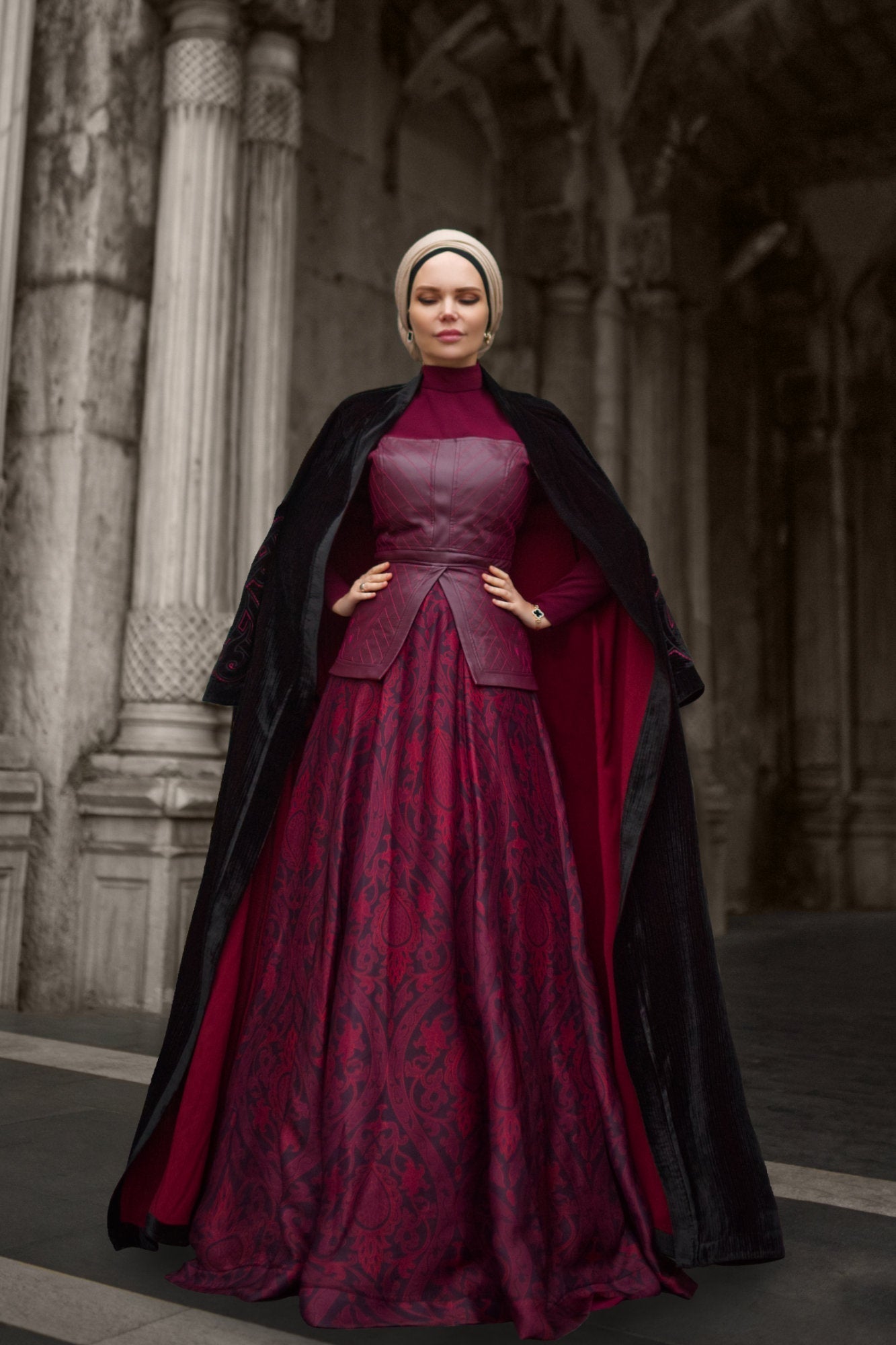Muslima Black Ruby Velvet Abaya
