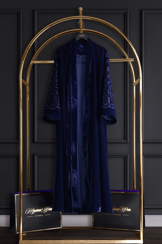 Muslima Navy Blue Velvet Abaya