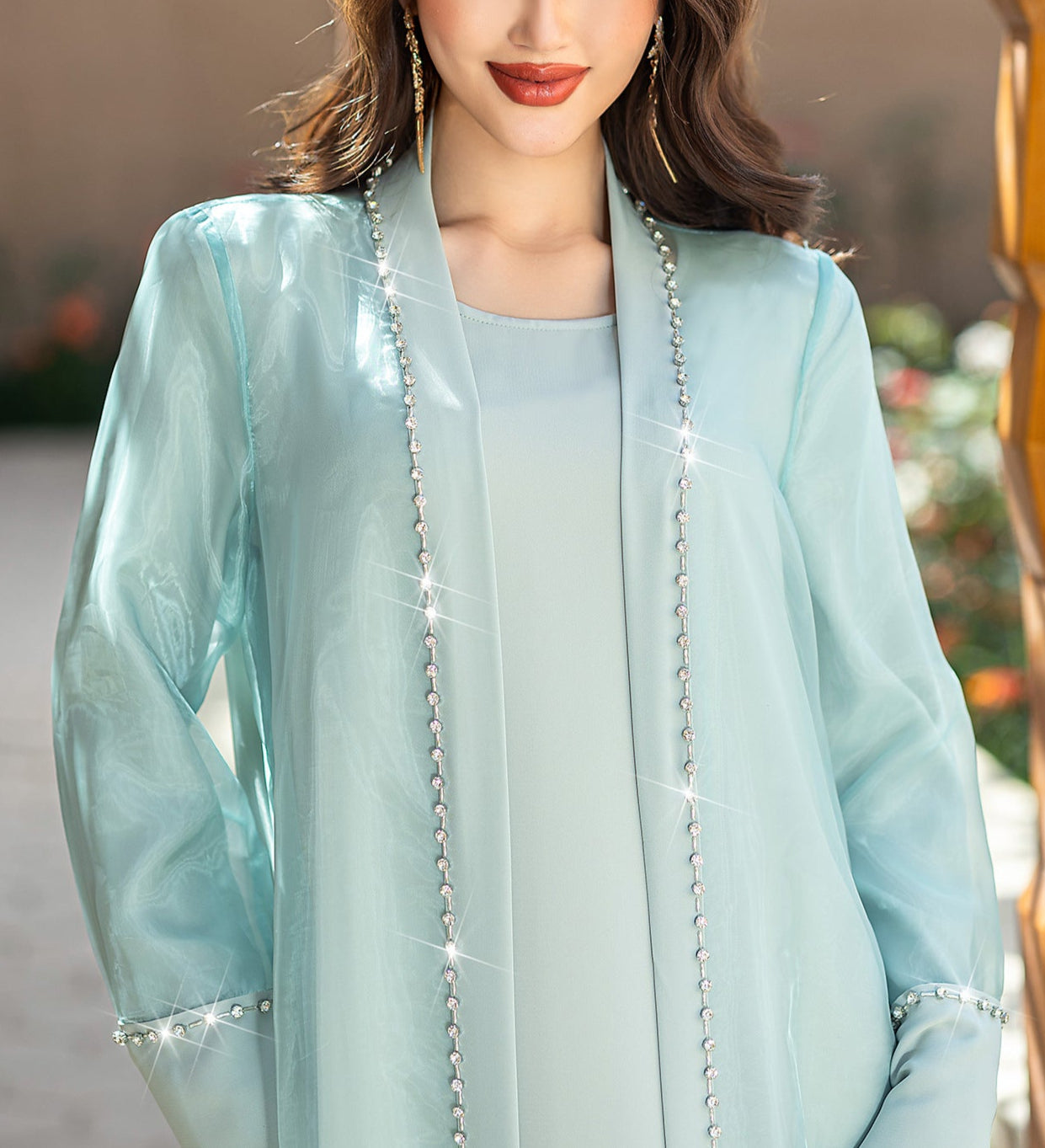 Lila Organza Abaya Set