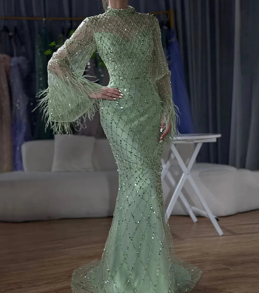 Hina Sequin Feather Gown