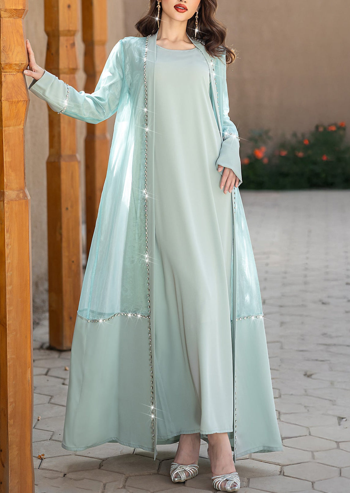 Lila Organza Abaya Set