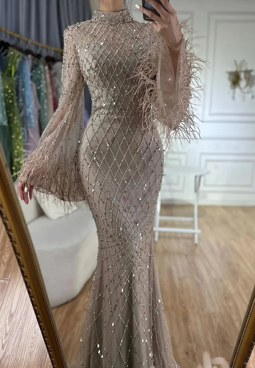 Hina Sequin Feather Gown