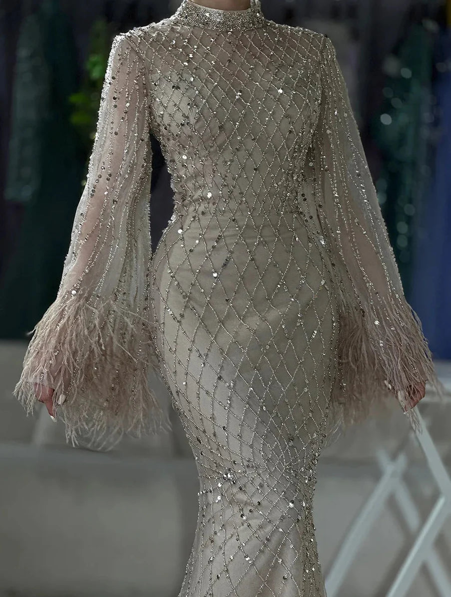 Hina Sequin Feather Gown