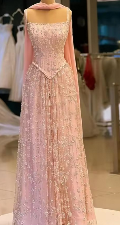 Zariya Pearl Beaded Gown