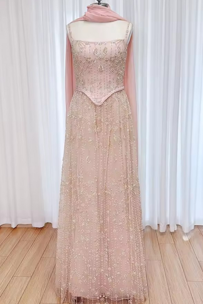 Zariya Pearl Beaded Gown