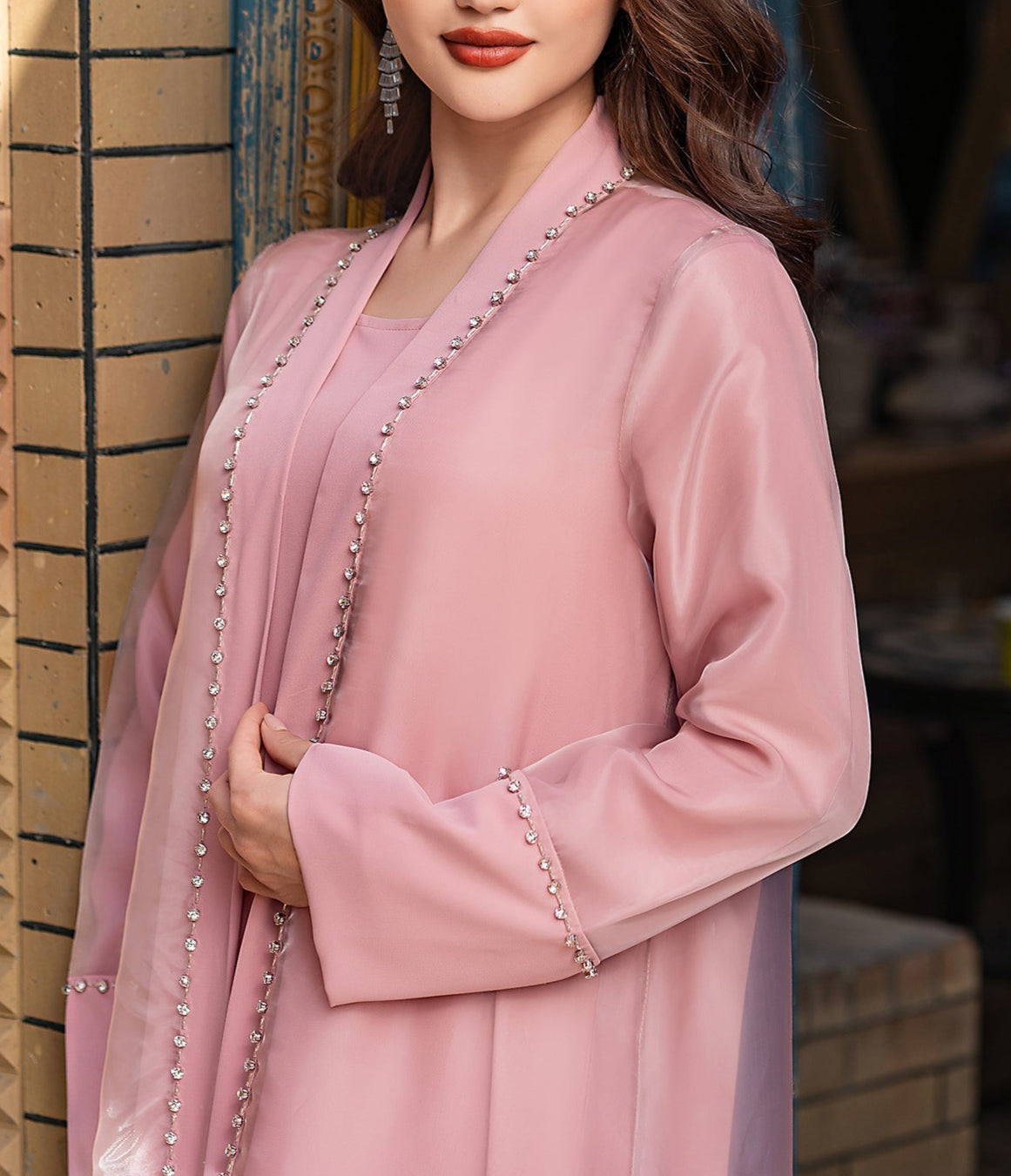 Lila Organza Abaya Set