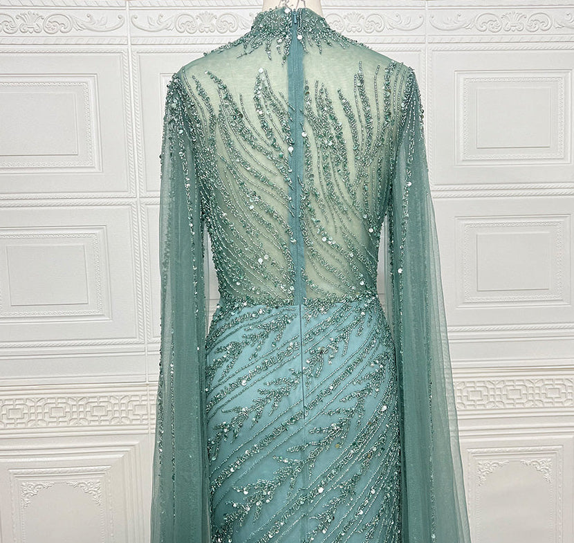 Ella Cape Gown-Mint Green