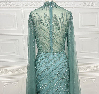 Ella Cape Gown-Mint Green