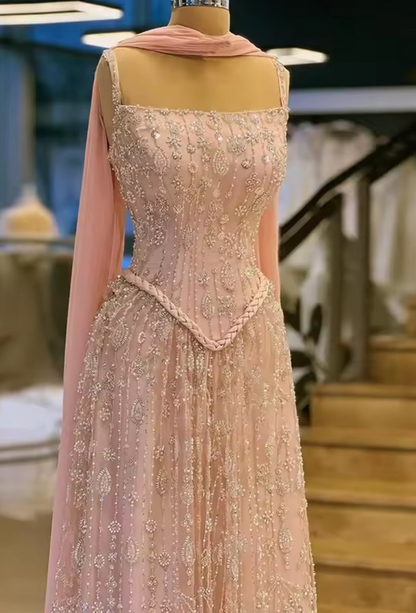 Zariya Pearl Beaded Gown