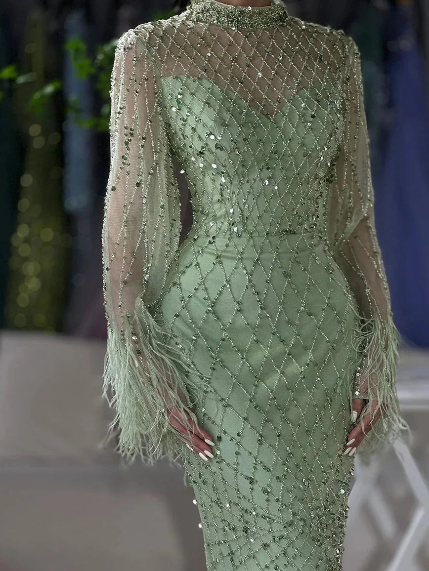 Hina Sequin Feather Gown