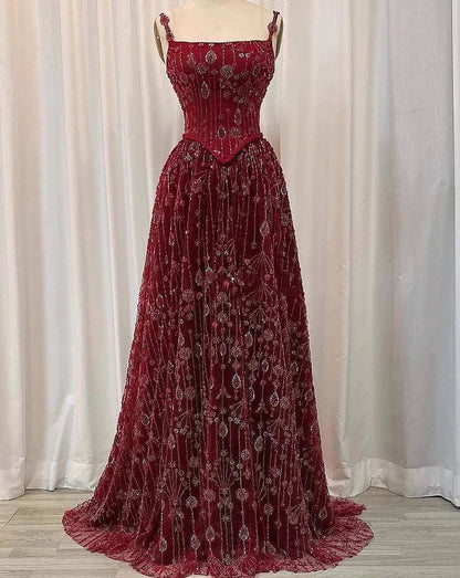 Zariya Pearl Beaded Gown