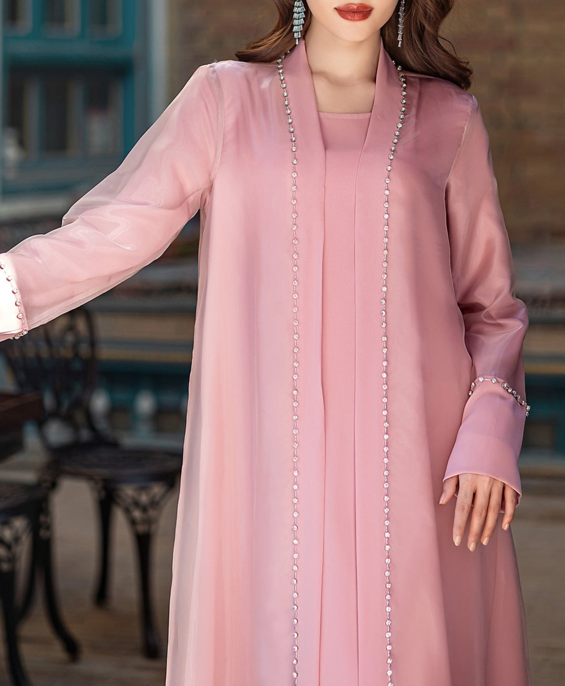 Lila Organza Abaya Set