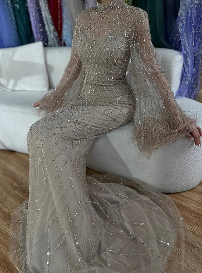 Hina Sequin Feather Gown